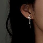 Sterling Silver Zircon Pearl Tassel Earrings - elegant Pearl Tassel Earrings