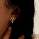 Sterling Silver Zircon Small Fragrance Style Flower Earrings - elegant Zircon Flower Earrings