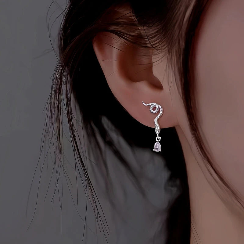 Sterling Silver Zircon Snake Earrings - elegant Zircon Snake Earrings