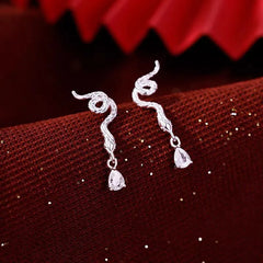 Angled view of the Sterling Silver Zircon Snake Earrings