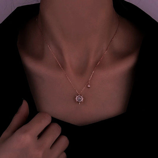 Sterling Silver Zircon Sun Necklaces - beautiful Zircon Sun Necklace