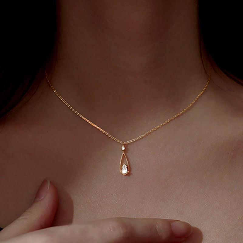 Close-up of the pendant and clasp on the Water Drop Necklace