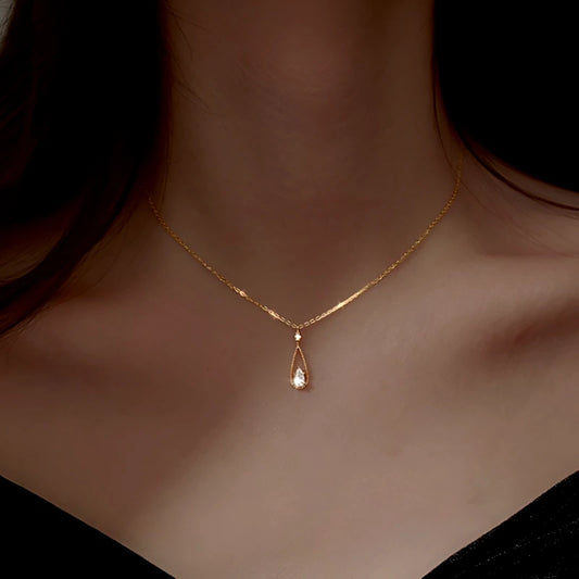 Sterling Silver Zircon Water Drop Necklace - beautiful Water Drop Necklace