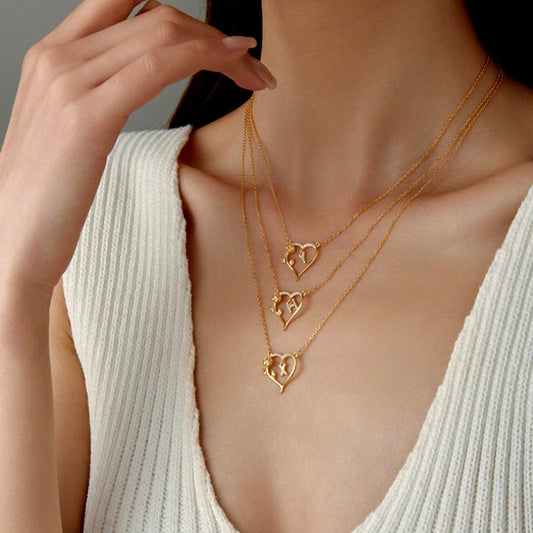 Sterling Silver Heart Rose Letter Necklaces - beautiful Letter Necklace