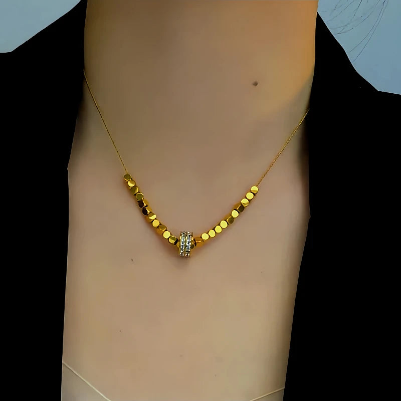 14K Gold-Plated Sugar Cube Ring Necklace - beautiful Sugar Cube Necklace