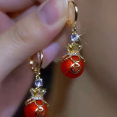 14K Gold-Plated Lucky Money Bag Hypoallergenic Earrings - elegant Red Money Bag Earrings