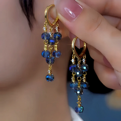 14K Gold-Plated Elegant Blue Crystal Water Drop Tassel Earrings - elegant Crystal Tassel Earrings