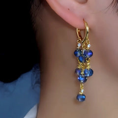 Close-up detail of the sparkling zircons and plating on the Crystal Tassel Earrings