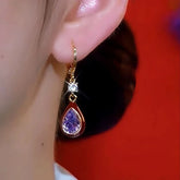 14K Gold-Plated Luxury Zircon Purple Crystal Water Drop Earrings - elegant Purple Water Drop