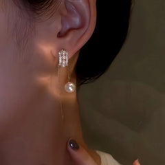 14K Gold-Plated Elegant Zircon Pearl C-Shaped Earrings - elegant gold pearl earrings