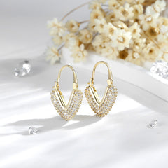 Sparkling Pave CZ Heart Hoop Earrings