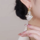 Gentle & Elegant Triple Drop Square CZ Hoop Earrings