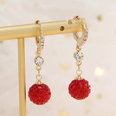 Red Ball & Diamond Bow Earrings