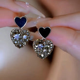 14K Gold-Plated Elegan Black Heart Rhinestone Earrings - elegant Black Heart Earrings
