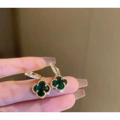 Low-key Emerald Four-leaf Clover Earrings