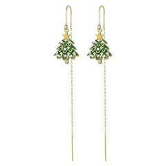 14K Gold Plated Christmas Tree Threader Earrings - elegant christmas tree earrings