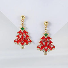 Model showcasing the dangle and style of the 18K Gold Plated Luxury Christmas Tree Earrings