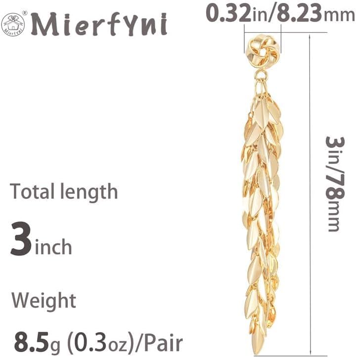 Mierfyni long gold leaf tassel earrings size and weight chart