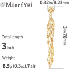 Mierfyni long gold leaf tassel earrings size and weight chart