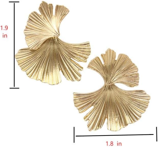 Exaggerated Ginkgo Biloba Dangle Earrings, Large Shiny Gold Leaf Earrings