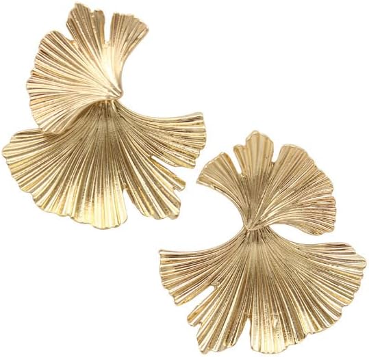 Exaggerated Ginkgo Biloba Dangle Earrings, Large Shiny Gold Leaf Earrings