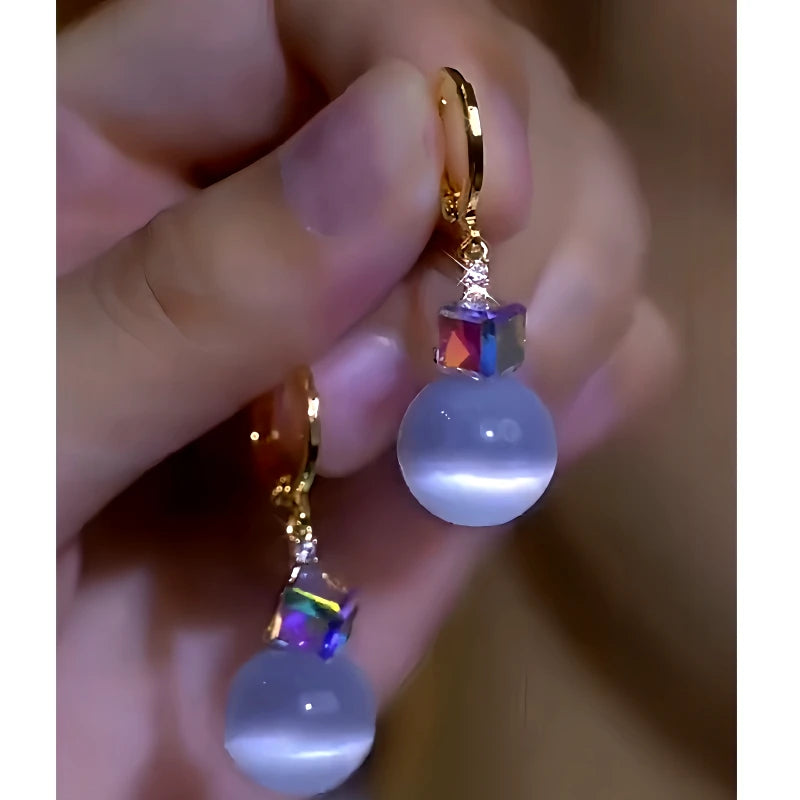 14K Gold-Plated Elegant Zircon Diamond Square Bead Earrings - elegant Square Bead Earrings