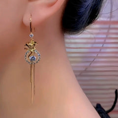Close-up detail of the sparkling zircons and plating on the Lucky Bag Ear Hooks