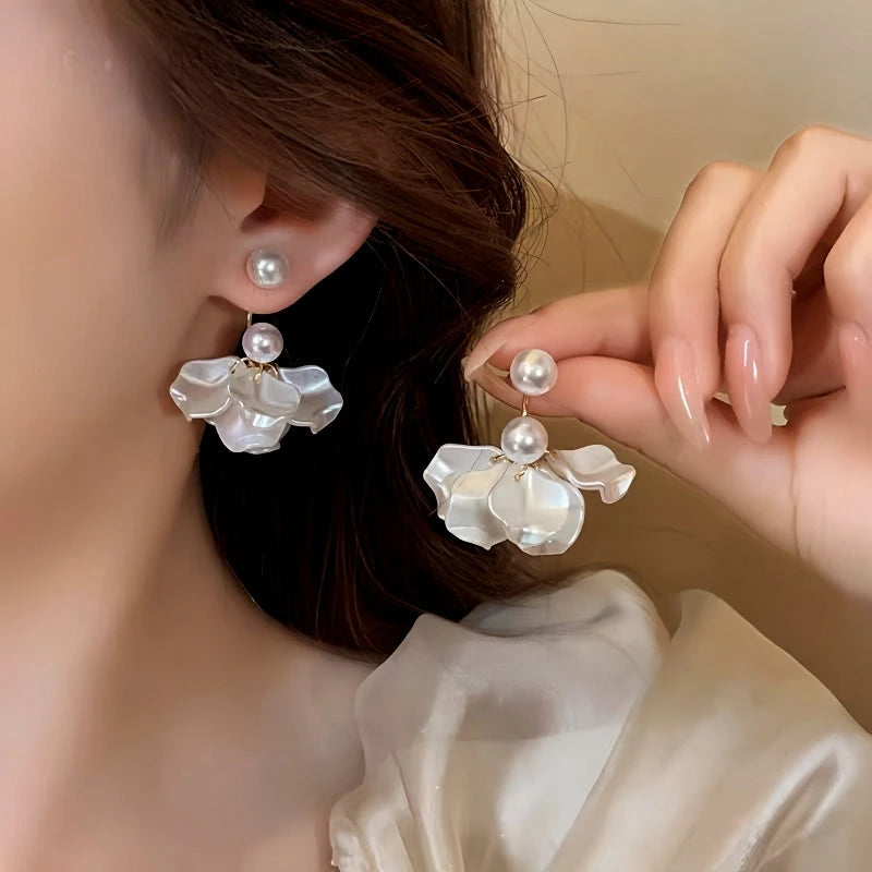 14K Gold-Plated Elegant Pearl Petal Flower Earrings - elegant Pearl Petal Earrings