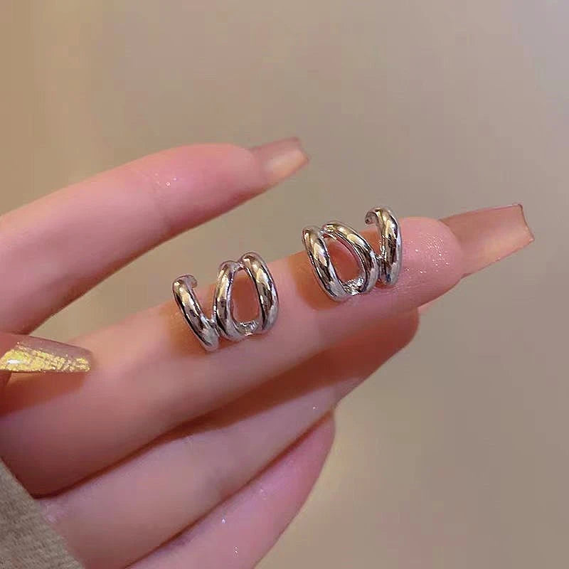 Silver twisted spiral stud earrings, minimalist trendy women's fashion jewelry