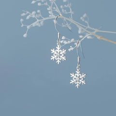 Angled view of the Sterling Silver Christmas Diamond Snowflake Ear Hook Earrings