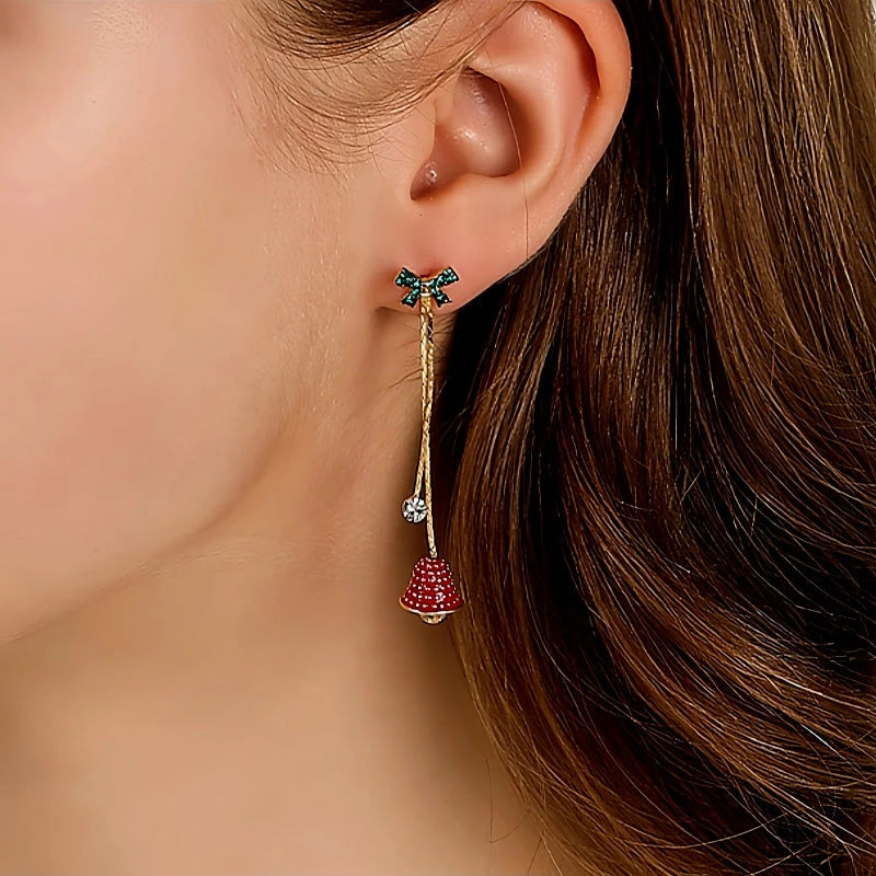 14K Gold-Plated Christmas Zircon Bell Bow Tassel Earrings - elegant Bow Tassel Earrings