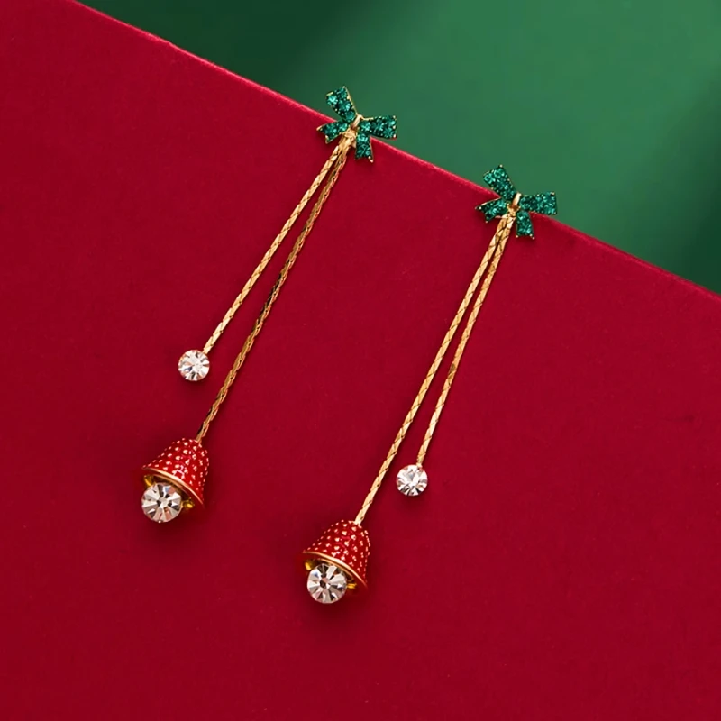 Close-up detail of the sparkling zircons and plating on the Bow Tassel Earrings