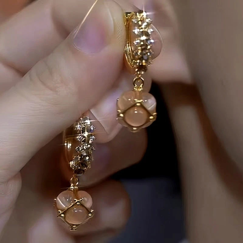 14K Gold-Plated Coffee-Colored Cat's Eye Ball Earrings - elegant Coffee Colored Earrings