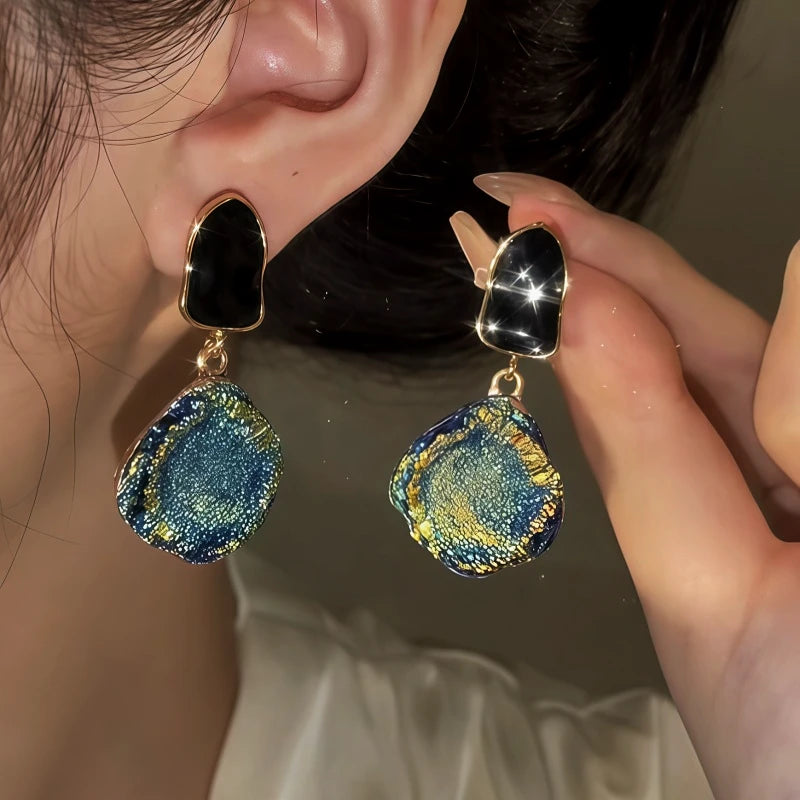 14K Gold-Pated Blue Gradient Earrings - elegant gold drop earrings