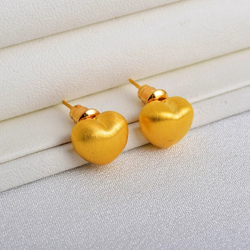 14K Gold-Pated Brushed Heart Stud Earrings - elegant gold heart earrings