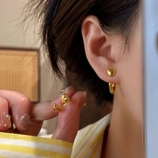 14K Gold-Pated Heart-Design Jacket Earrings - elegant gold heart earrings