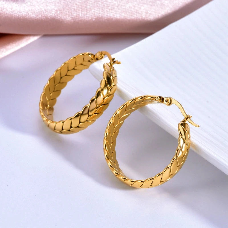14K Gold-Pated Wheat Hoop Earrings - elegant gold hoop earrings