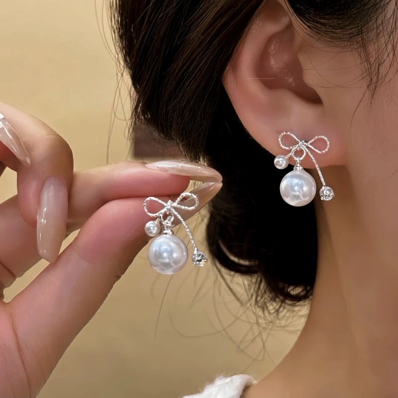 14K Gold-Pated Zircon Bow Bead Earrings - elegant gold bow earrings