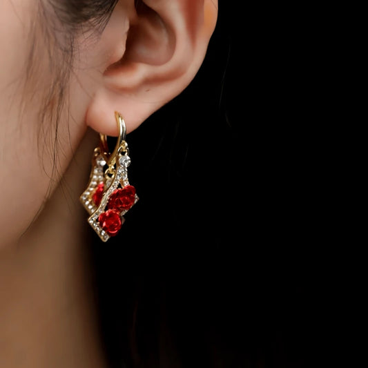 14K Gold-Pated Zircon Rose Tassel Earrings - elegant gold tassel earrings