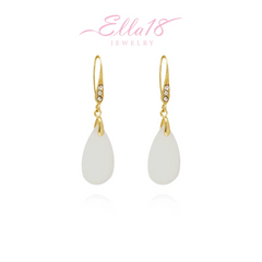 Angled view of the 14K Gold-Pated Zircon White Jade Drop Earrings