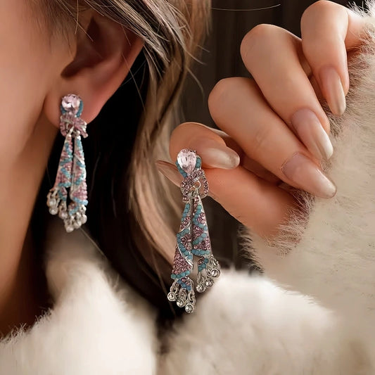 14K Gold-Plated 2025 Elegant Diamond-Studded Tassel Earrings - elegant gold tassel earrings