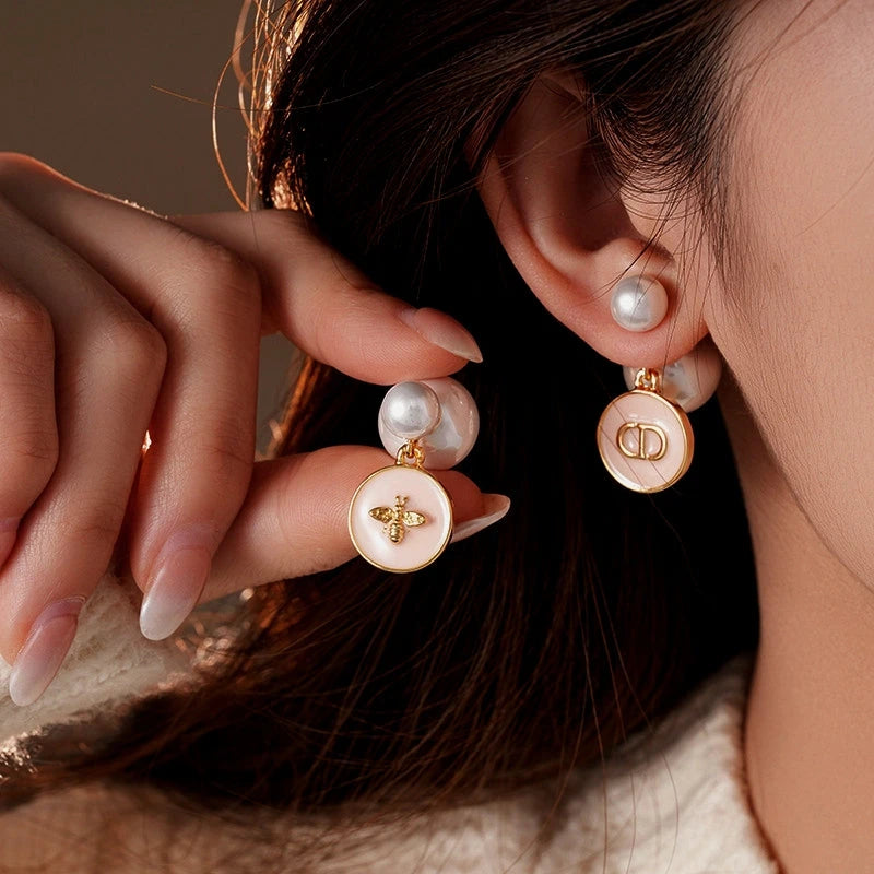 14K Gold-Plated 2025 Elegant Oil Drop Round Pig Nose Bee Pearl Earrings - elegant gold pearl earrings