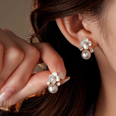 14K Gold-Plated 2025 Elegant Zircon Flower Pearl Earrings - elegant gold flower earrings