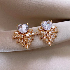 14K Gold-Plated 2025 Elegant Zircon Heart Firework Earrings - elegant silver heart earrings