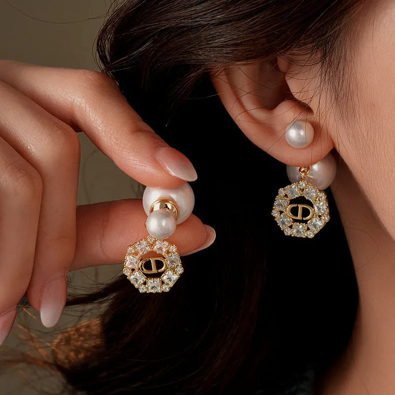 14K Gold-Plated 2025 Elegant Zircon Round Pig Nose Pearl Earrings - elegant silver pearl earrings
