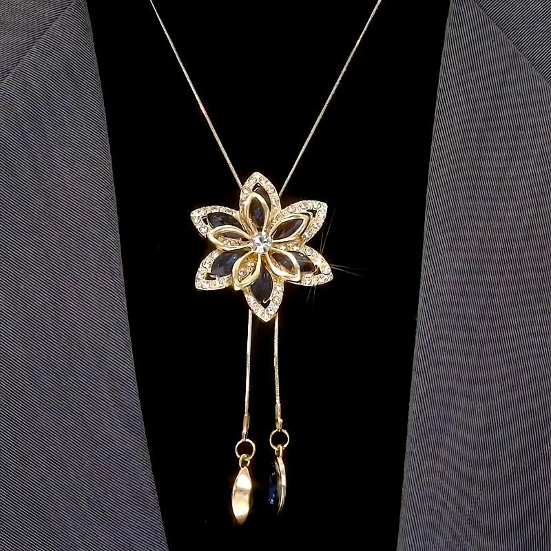 14K Gold-Plated Adjustable Flower Tassel Sweater Chain Necklace - beautiful silver tassel necklace