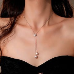 14K Gold-Plated Adjustable Heart Pearl Tassel Necklace - beautiful silver tassel necklace