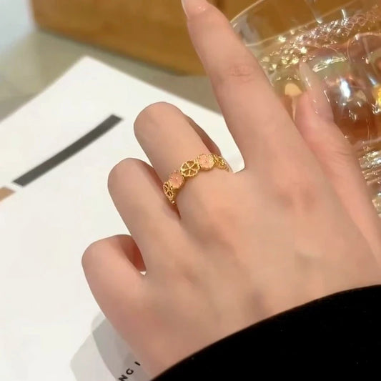 14K Gold-Plated Adjustable Hollow Cherry Blossom Rings - stunning gold flower ring