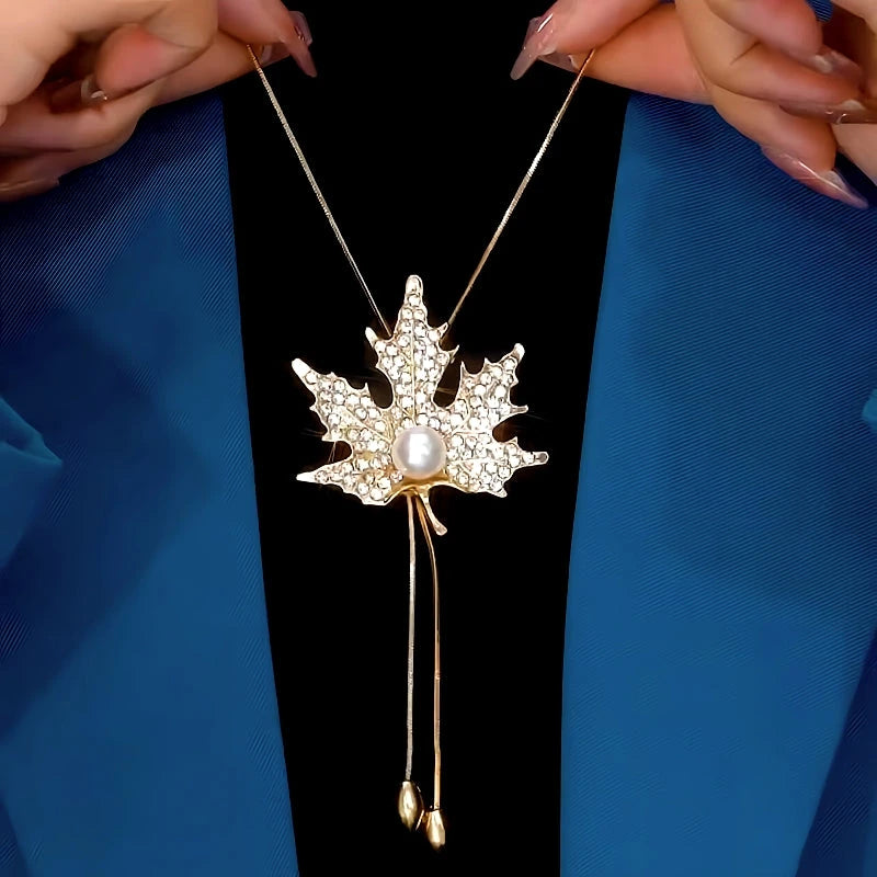 14K Gold-Plated Adjustable Maple Leaf Sweater Chain Necklace - beautiful gold leaf necklace