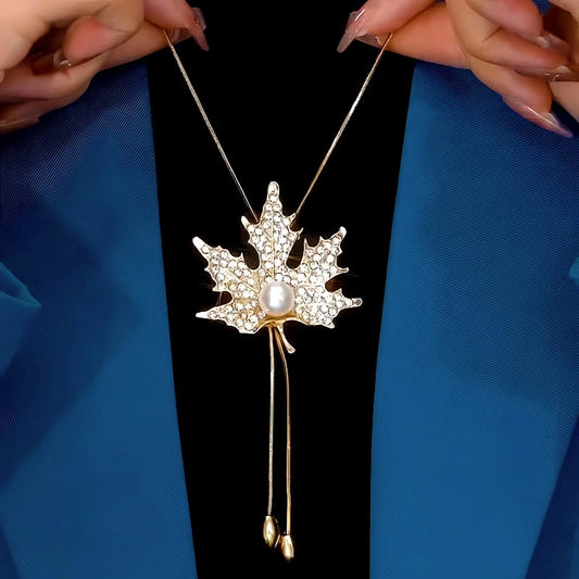 14K Gold-Plated Adjustable Maple Leaf Sweater Chain Necklace - beautiful gold leaf necklace